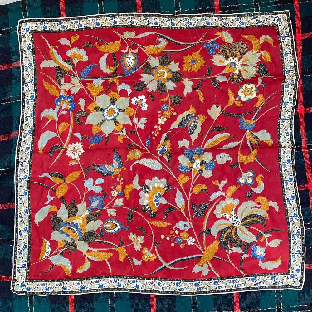 31” Square Scarf Butterflies‎ and Exotic Florals on Red JUST BEAUTIFUL